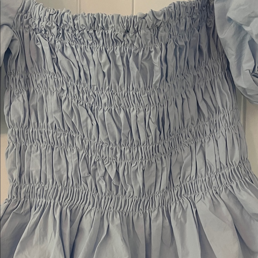 Light Blue Smocked Puff Sleeve Top - Picture 2 of 4